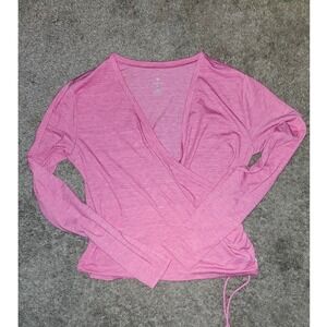 Apana Womens Pink Dye Long Sleeve Faux Wrap Activewear Top Size S Thumbhole